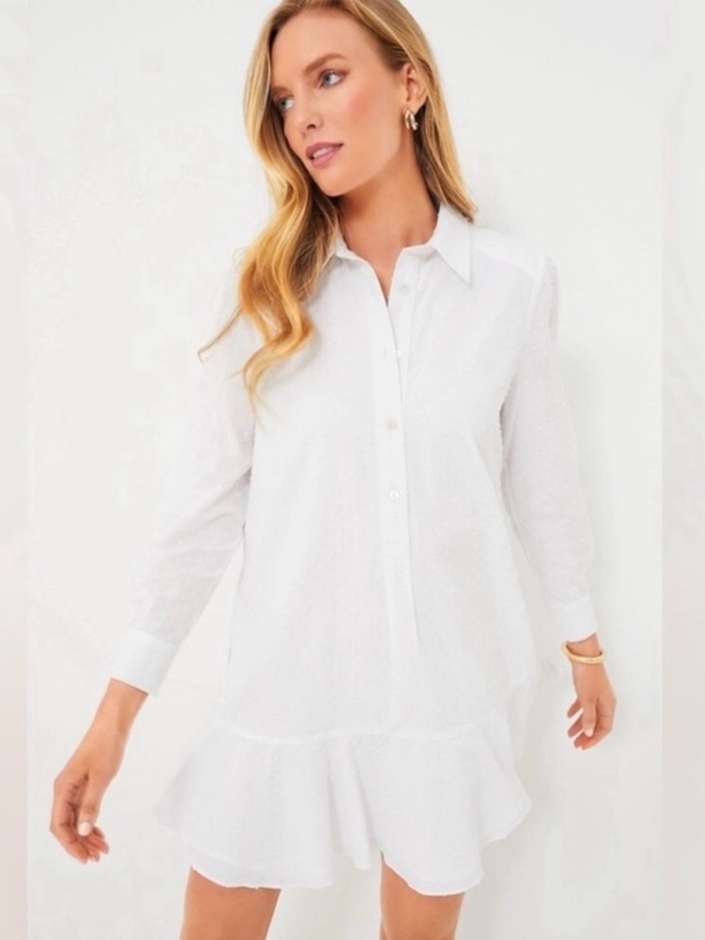 Tuckernuck Callahan Shirt Dress in White Swiss Dot Size XL